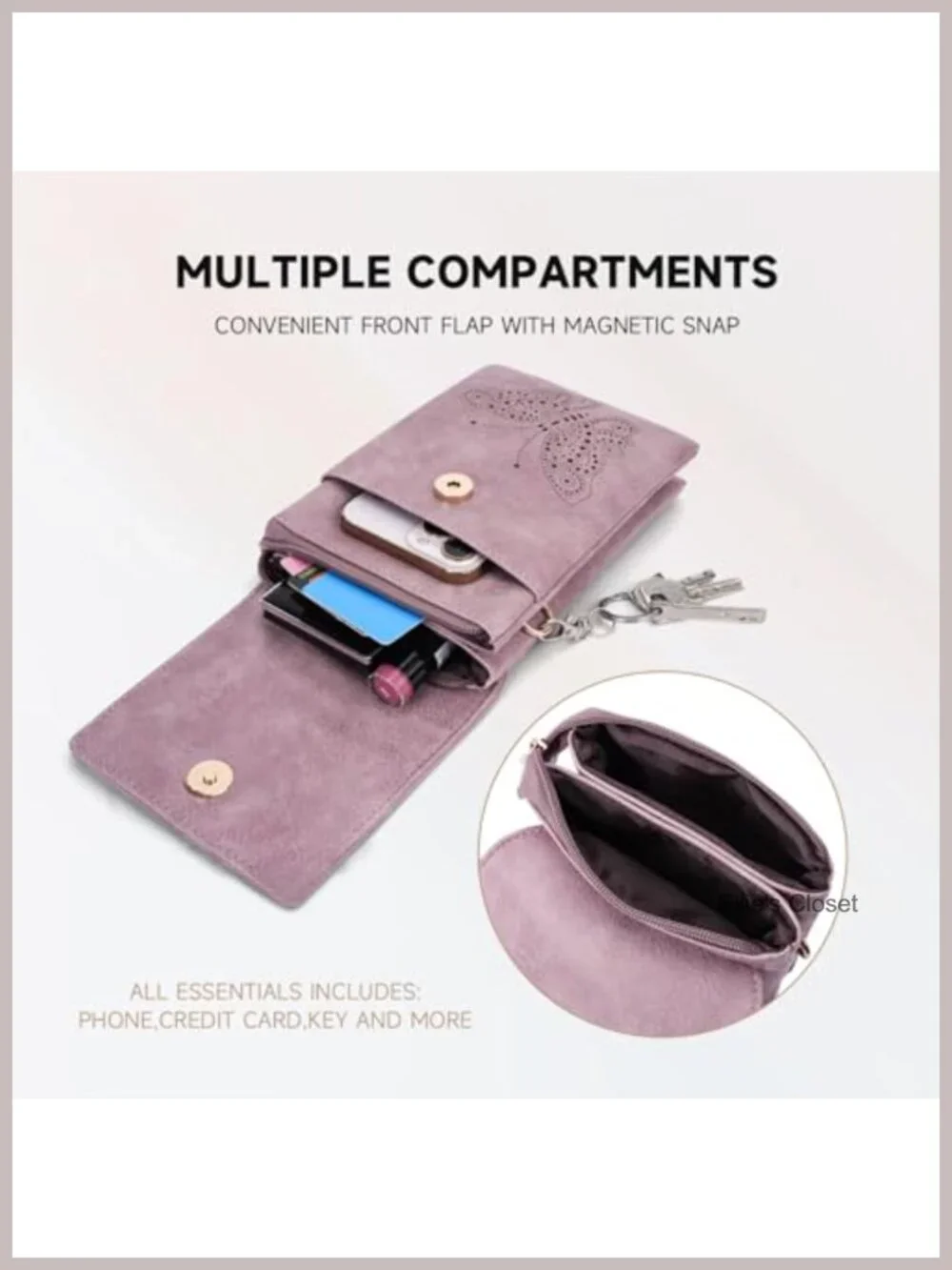 Vegan Leather Mini Crossbody Bag with Triple Pockets for Phones Up to 6.7